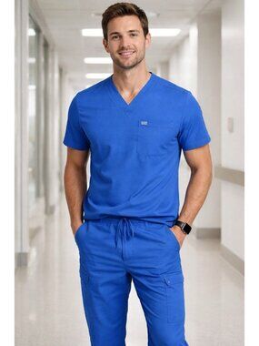 FIGS Scrub Set Menâs XL Blue Technical Collection Top & Pants Medical Uniform
